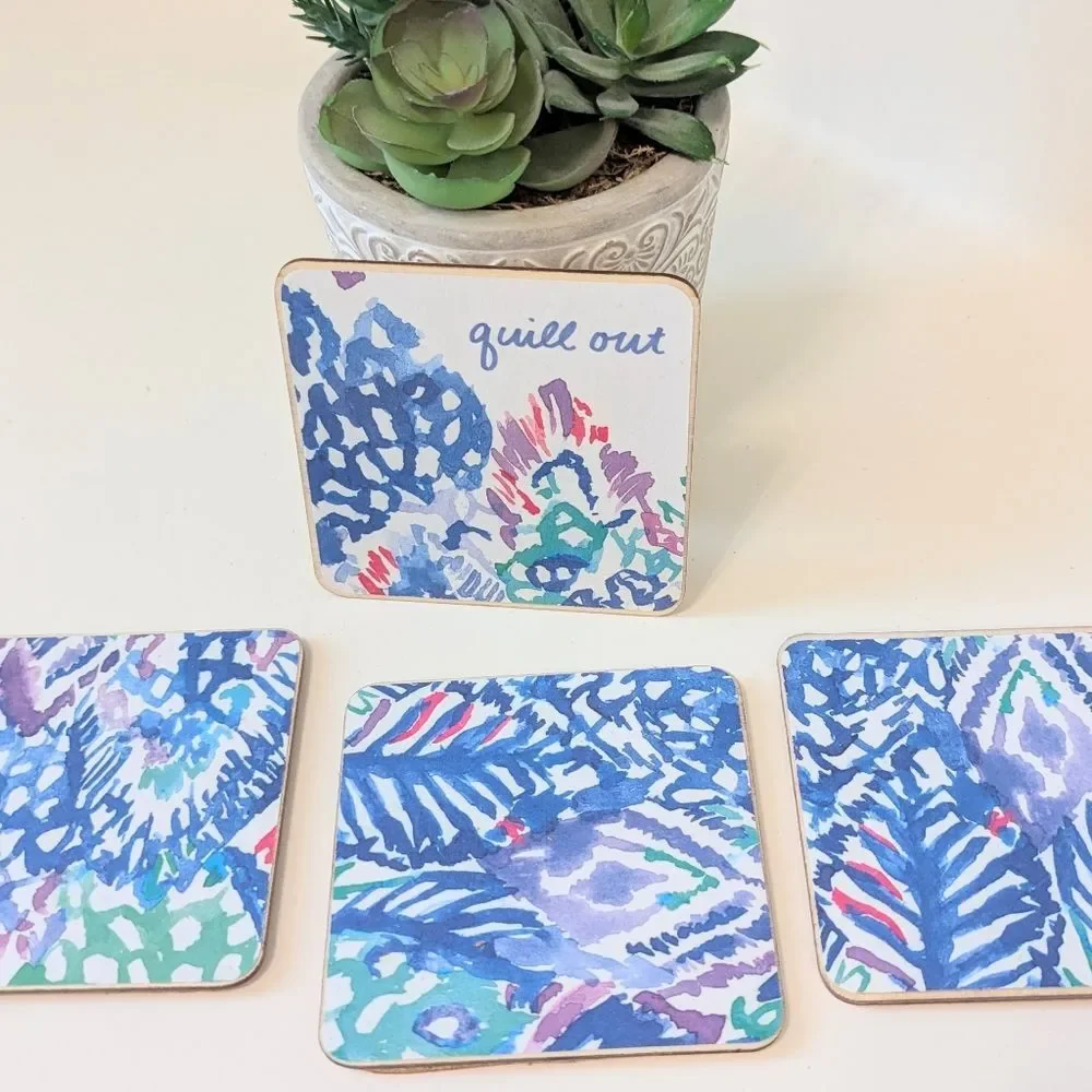 Set Of 4 Handmade Coasters Beachy Cottage Coastal Entertaining Hostess Preppy